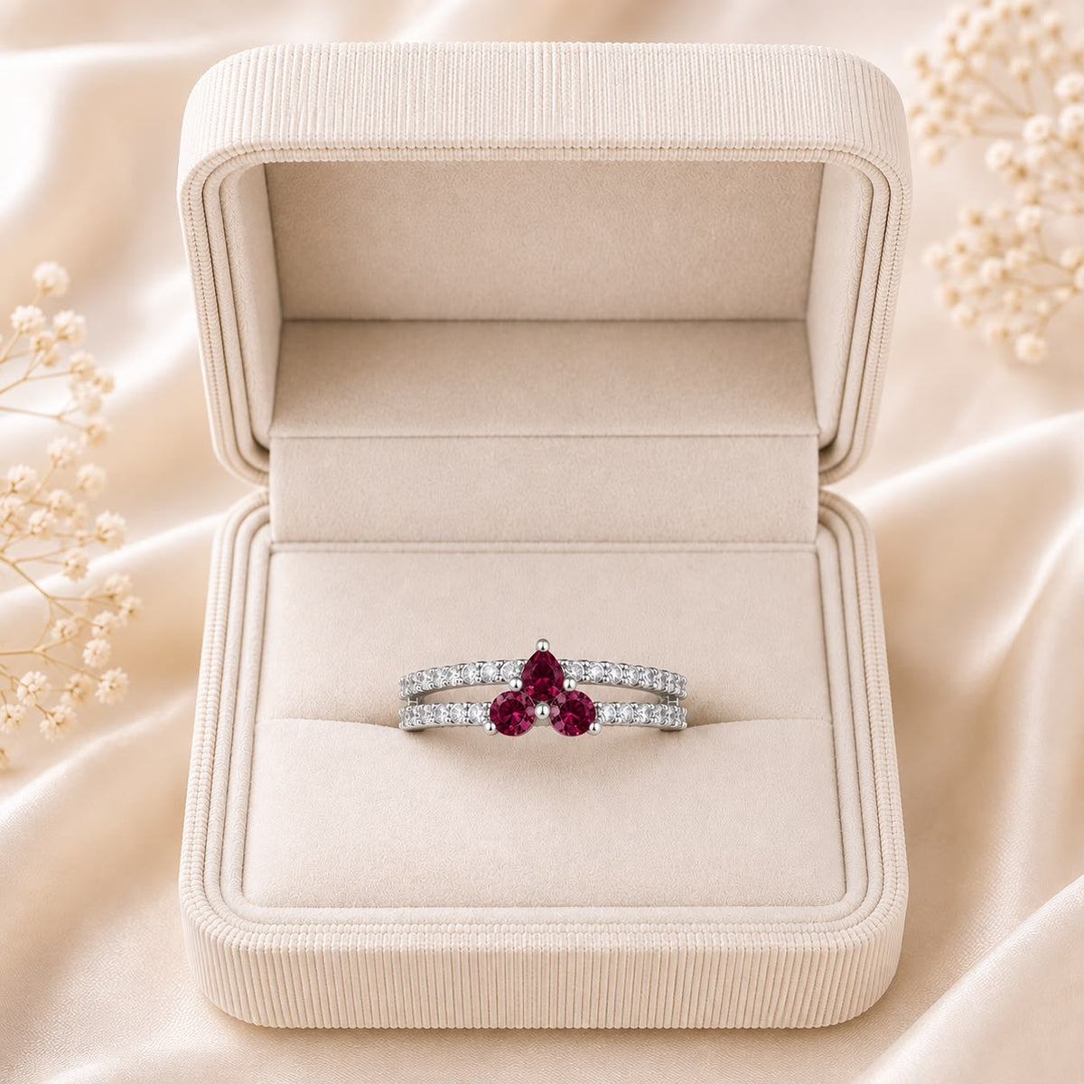 Zircon Ring-428 (Silver/Maroon)