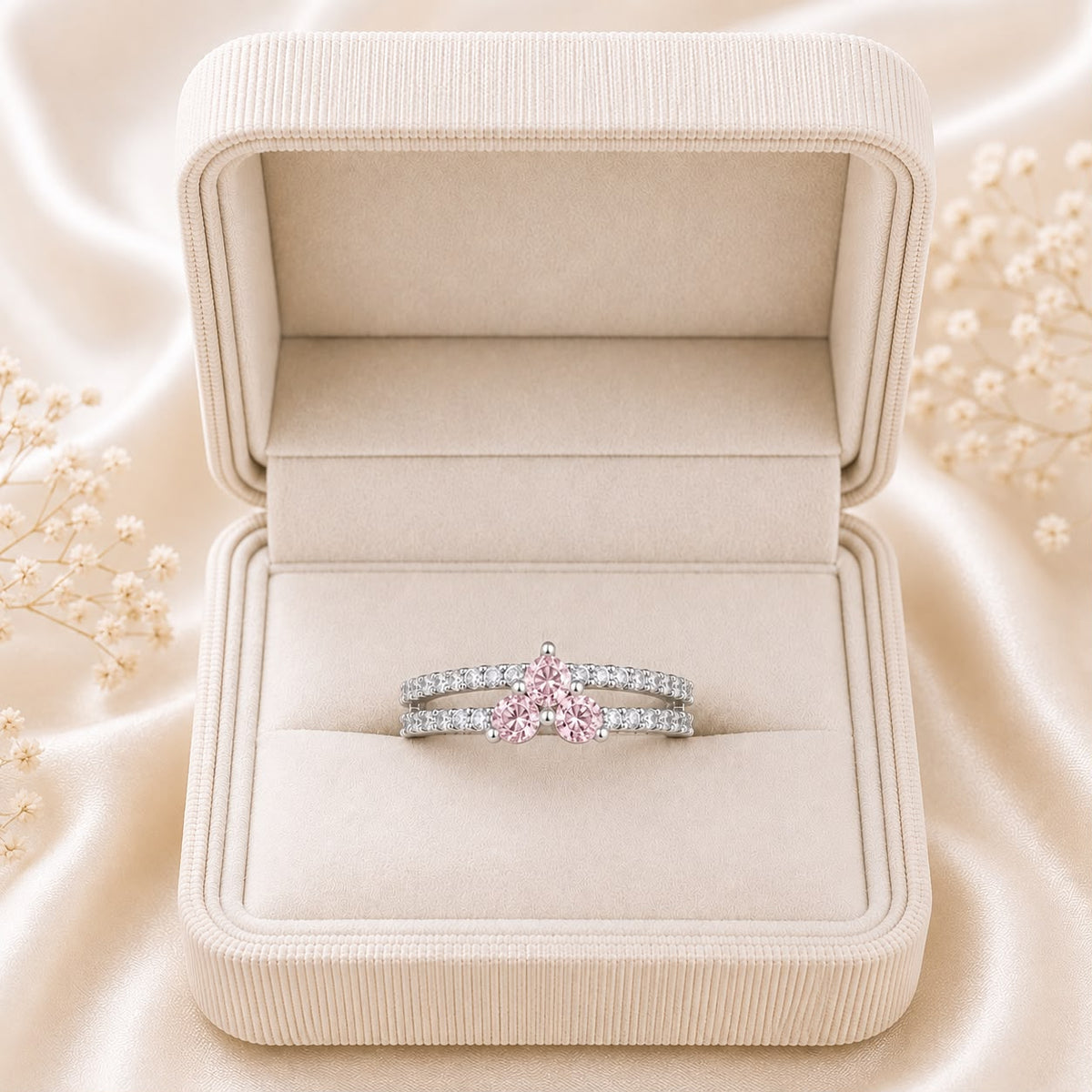 Zircon Ring-428 (Silver/Pink)