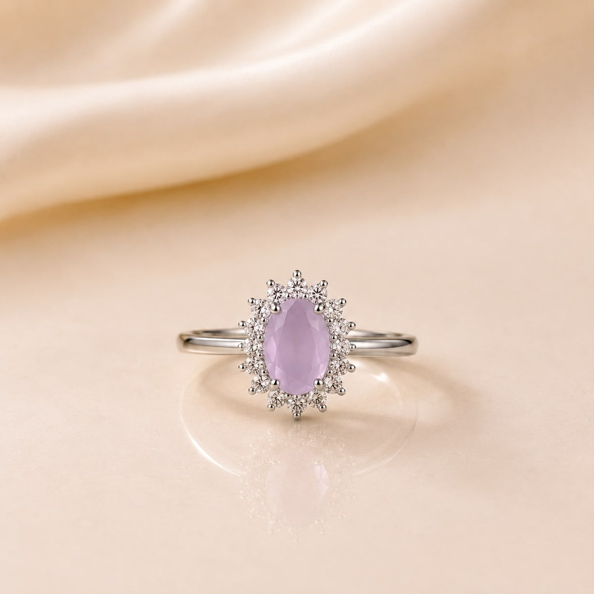Zircon Ring-433 (Silver/Light Pink)