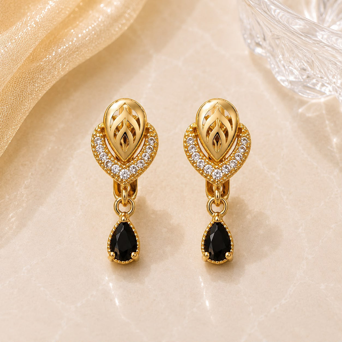 Zircon Hoop Earring-239 (Black)