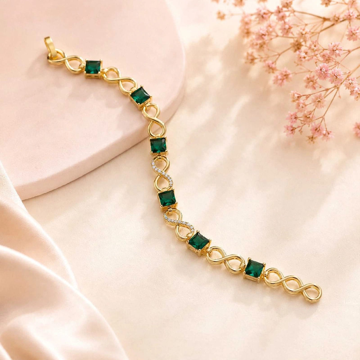 Zircon Bracelet-86 (Golden/Green)