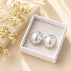 Pearl Statement Stud Earrings (Silver)
