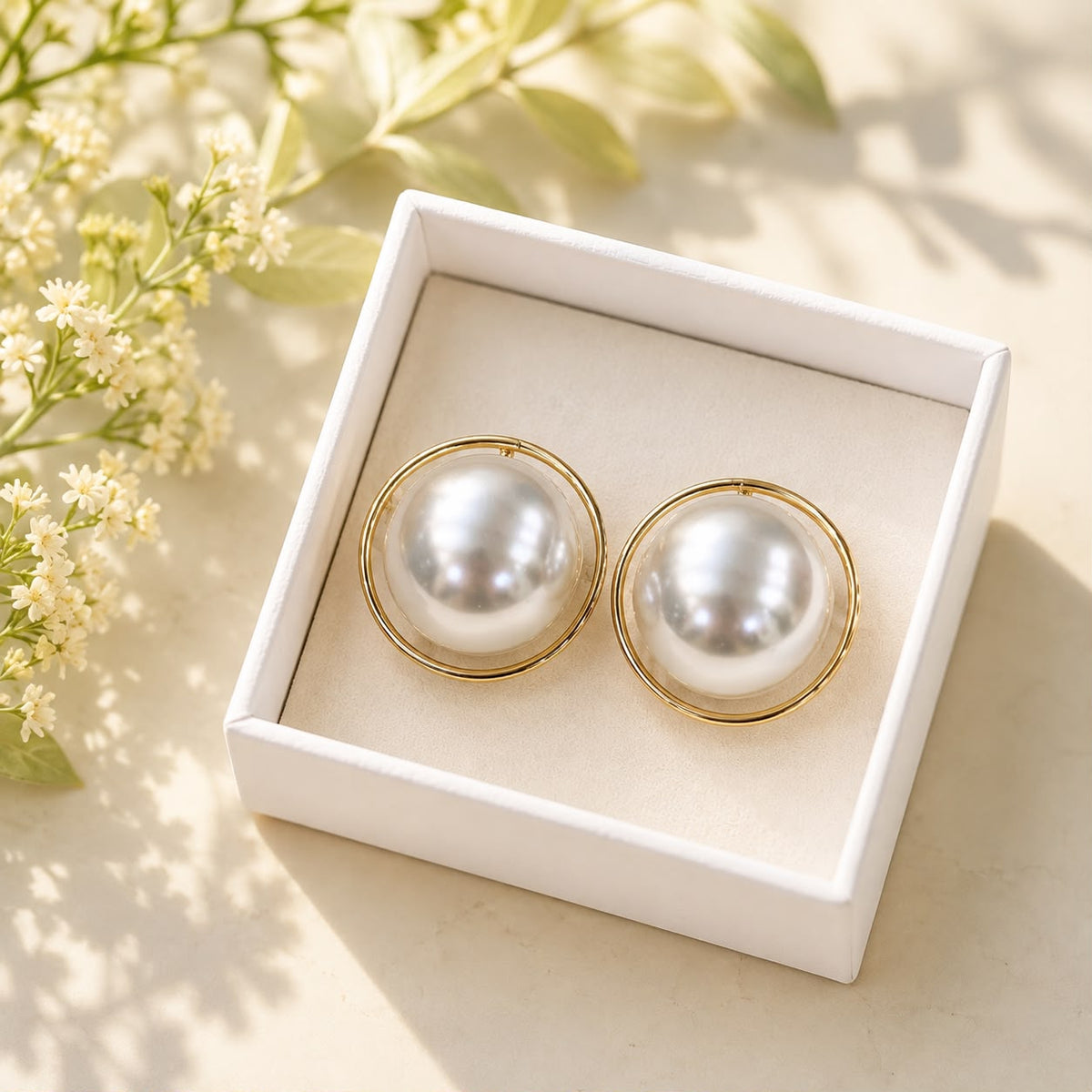 Pearl Statement Stud Earrings (Golden)