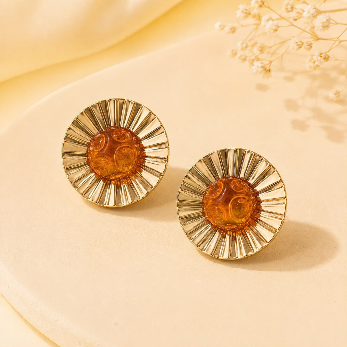 Vintage Gemstone Stud (Orange)