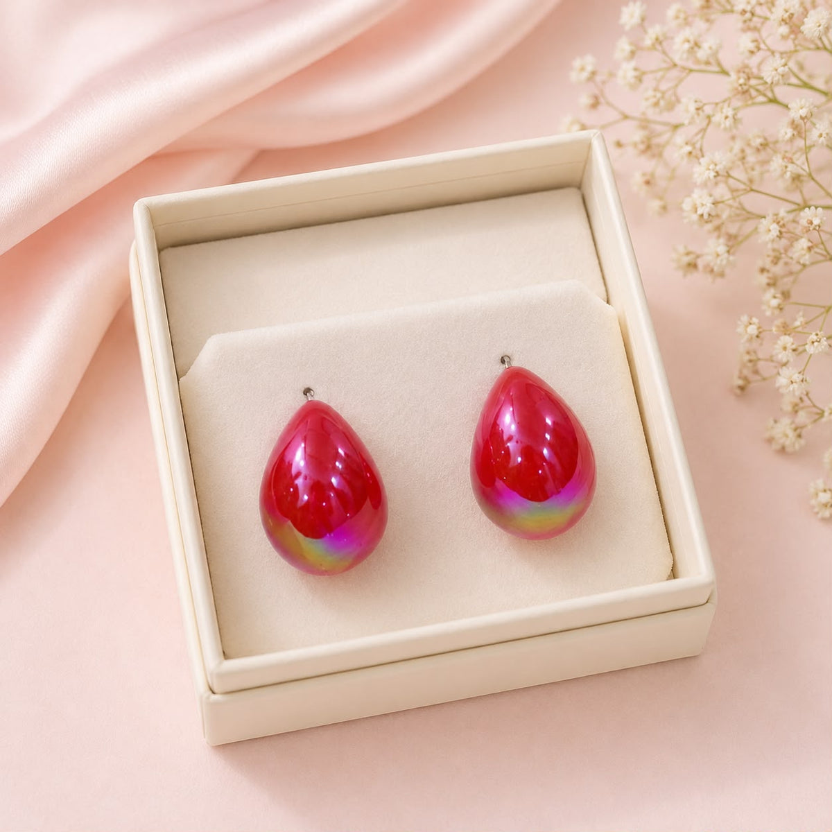 Iridescent Statement Studs-09 (Red)