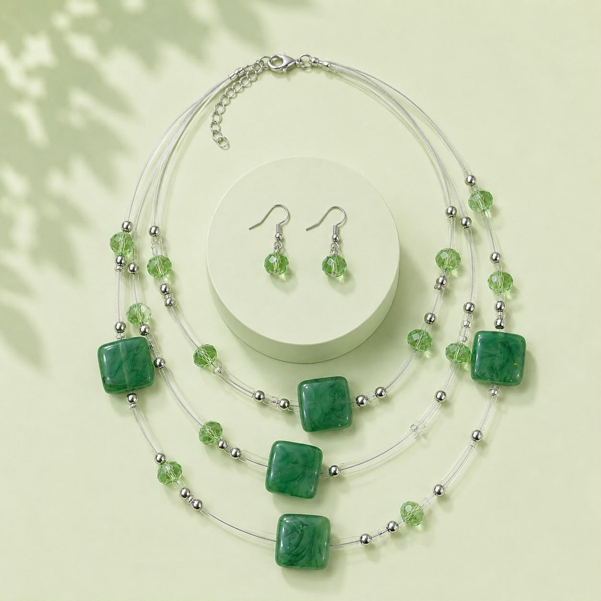 Layered Beaded Necklace Set-01 (Green)