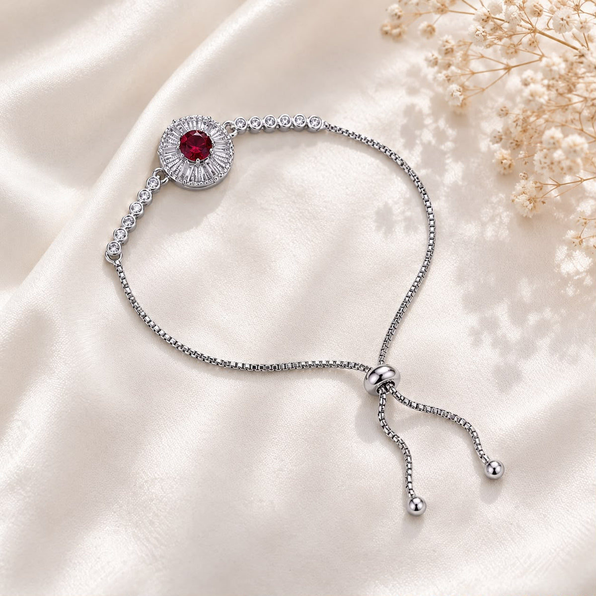 Adjustable Bracelet-288 (Silver/Maroon)