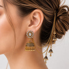Bahubali Jhumka Hair Chain Set-01 (White)