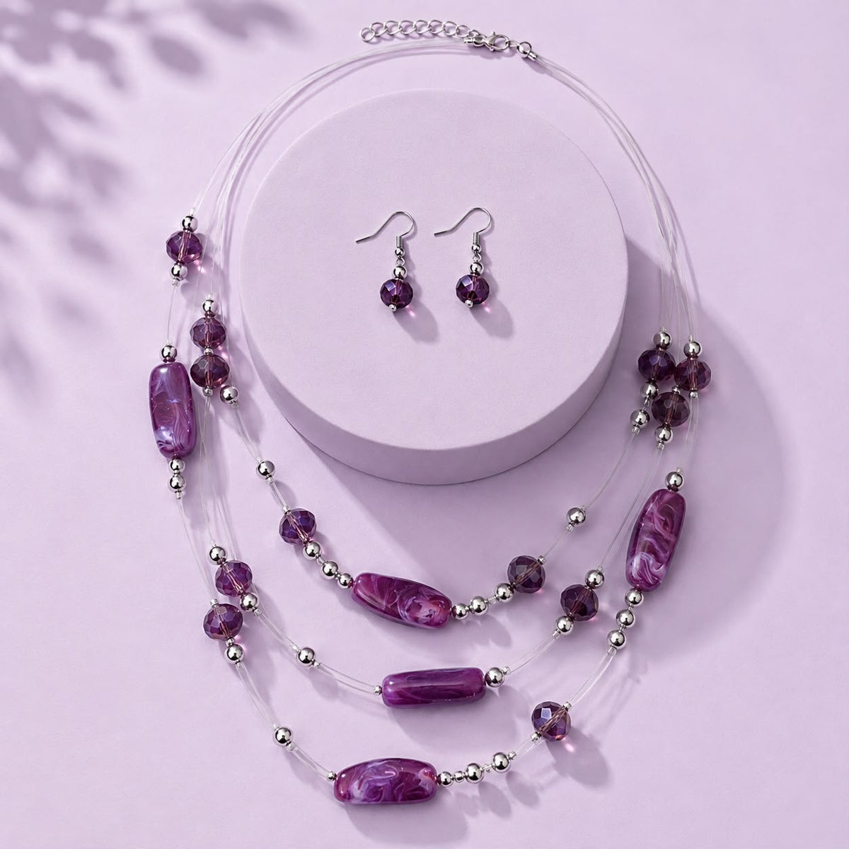 Layered Beaded Necklace Set-02 (Purple)