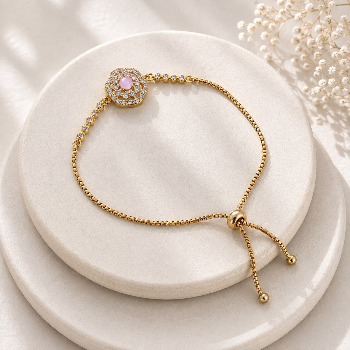 Adjustable Bracelet-289 (Golden/Pink)