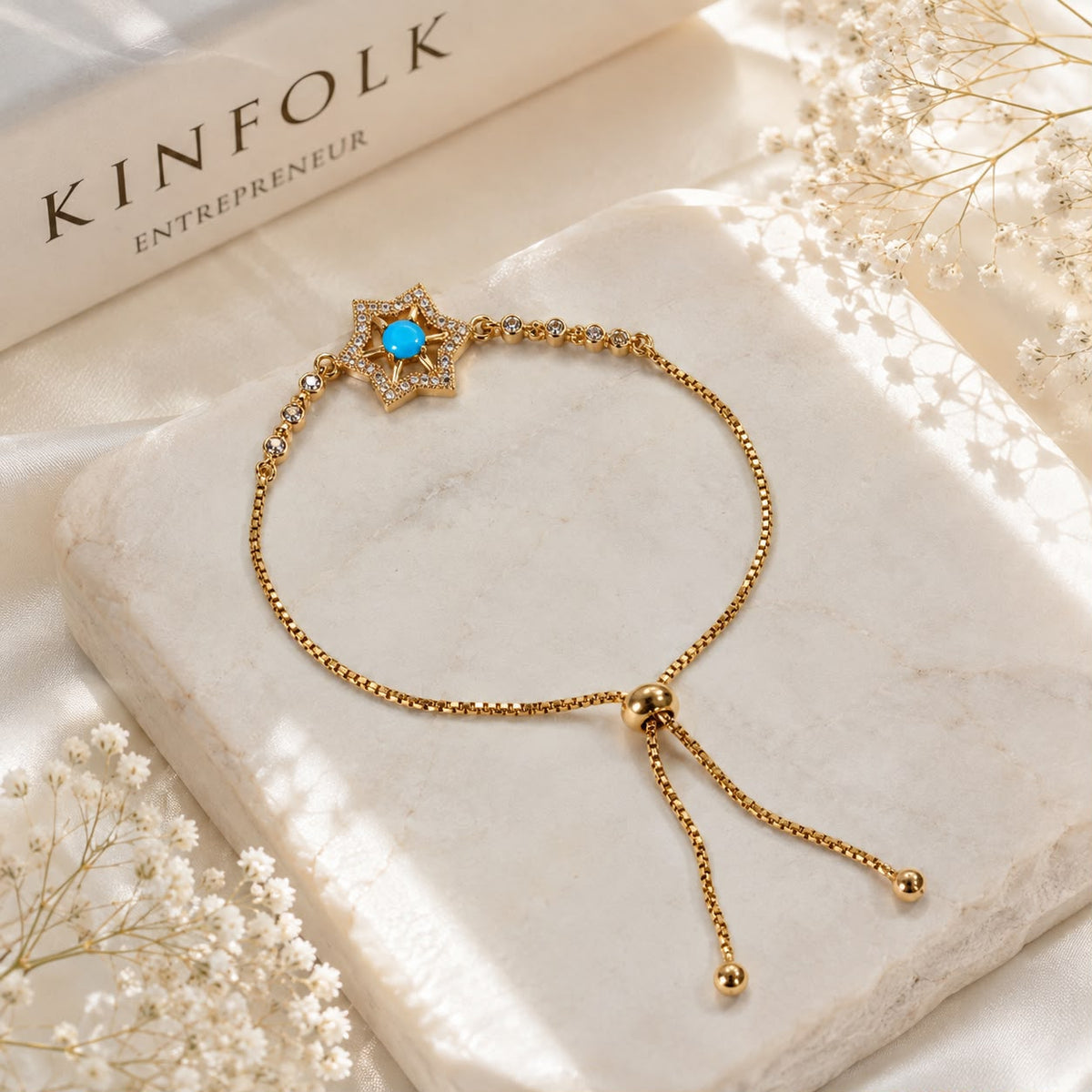 Adjustable Bracelet-286 (Golden/Ferozi)
