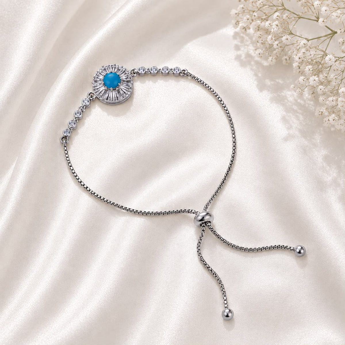 Adjustable Bracelet-288 (Silver/Ferozi)