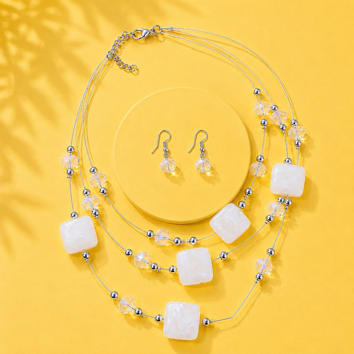 Layered Beaded Necklace Set-01 (White)