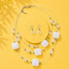 Layered Beaded Necklace Set-01 (White)