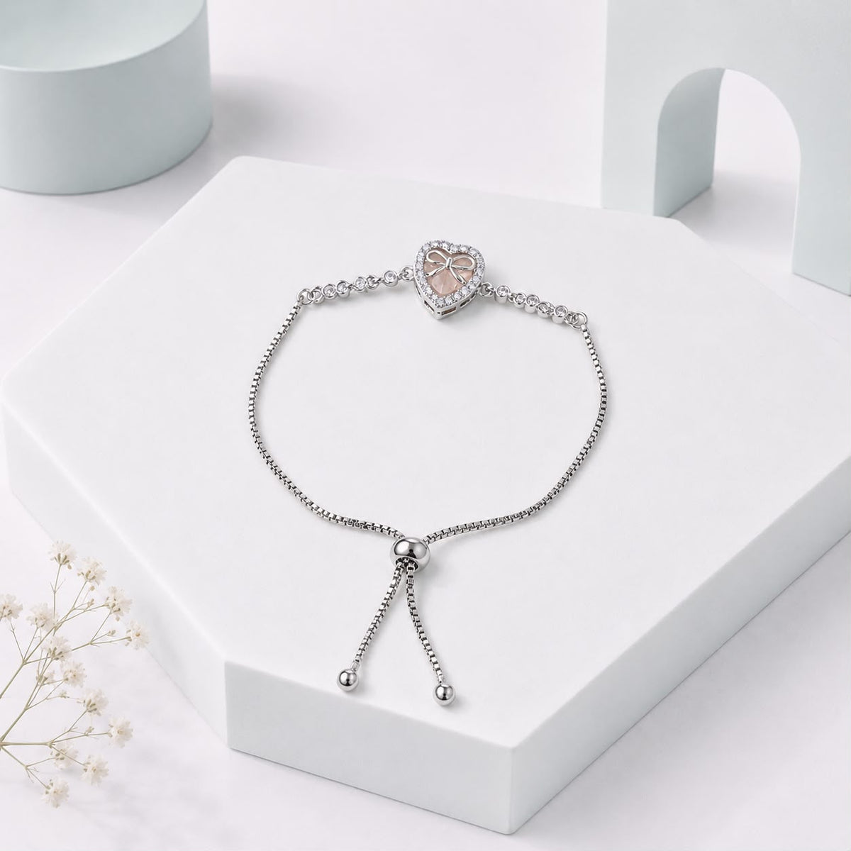 Adjustable Bracelet-278 (Silver/Light Pink)