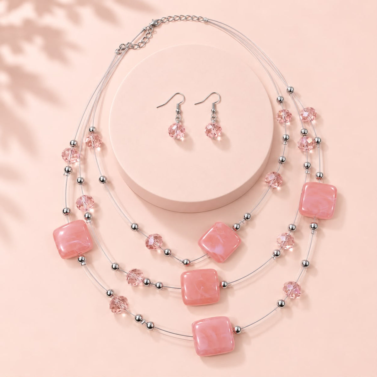 Layered Beaded Necklace Set-01 (Pink)