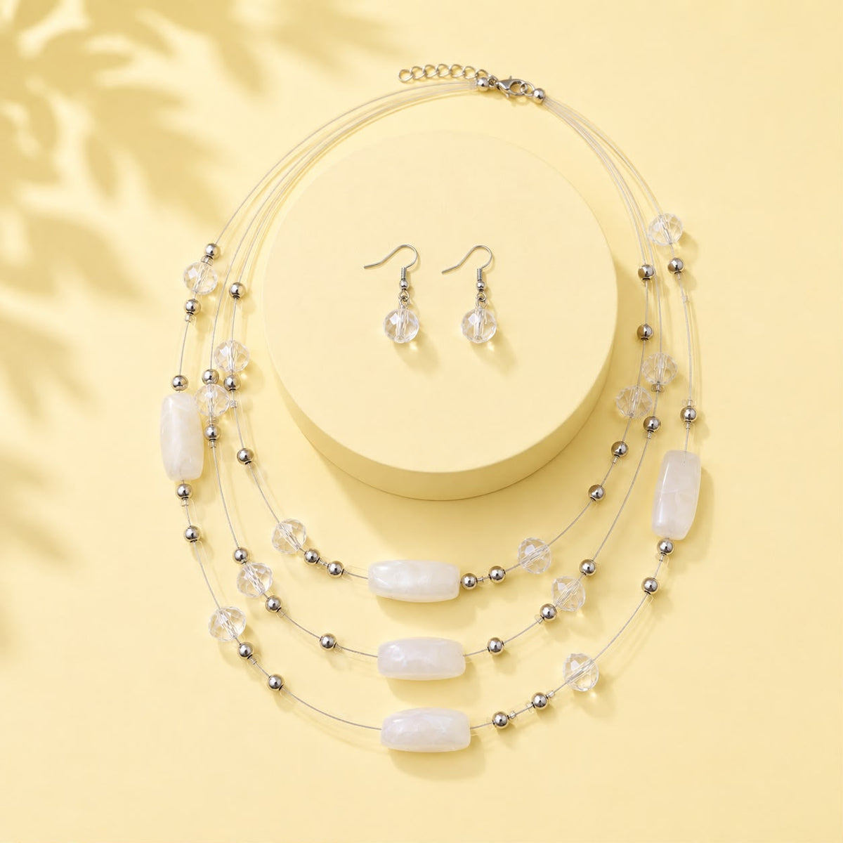 Layered Beaded Necklace Set-02 (White)