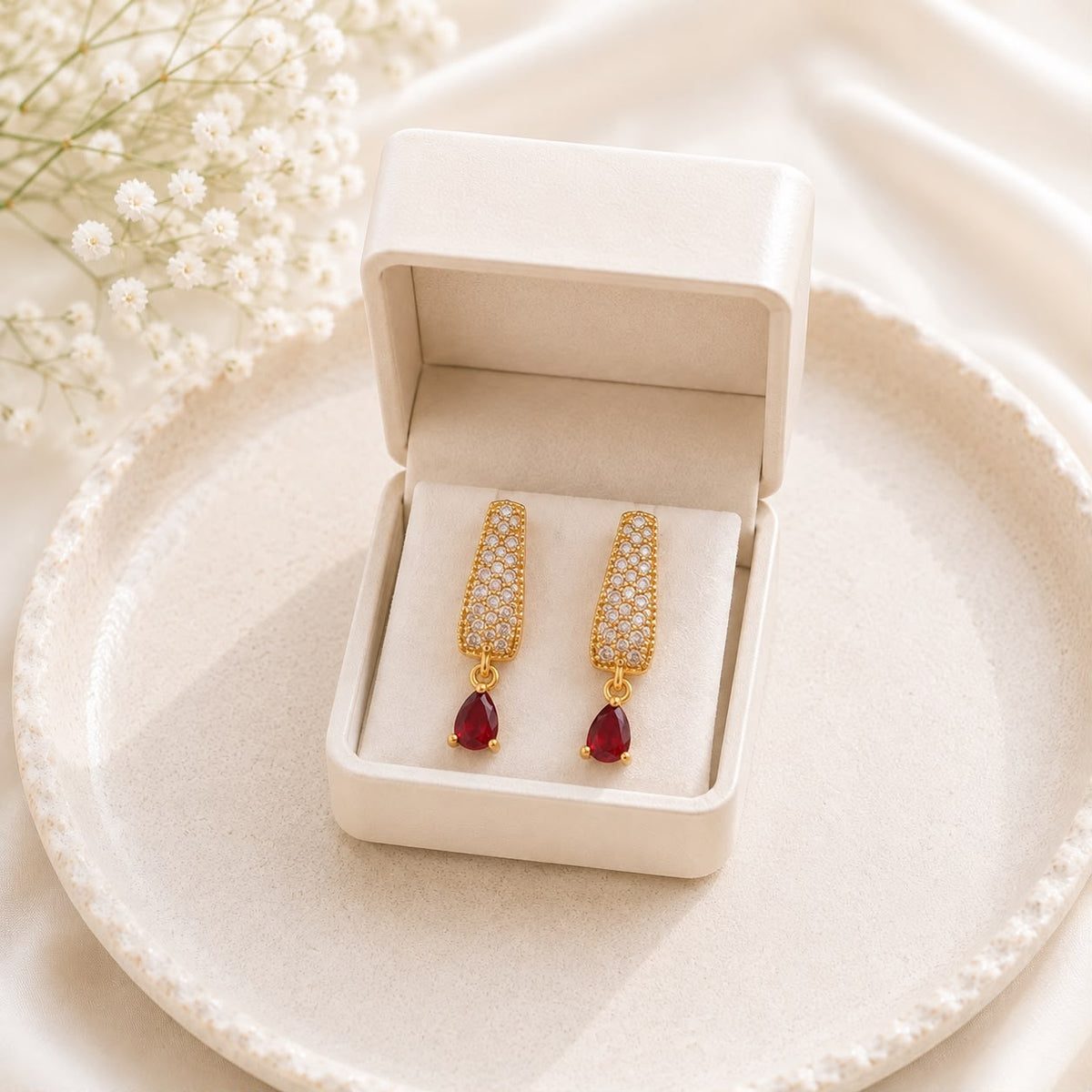 Zircon Hoop Earring-241 (Maroon)