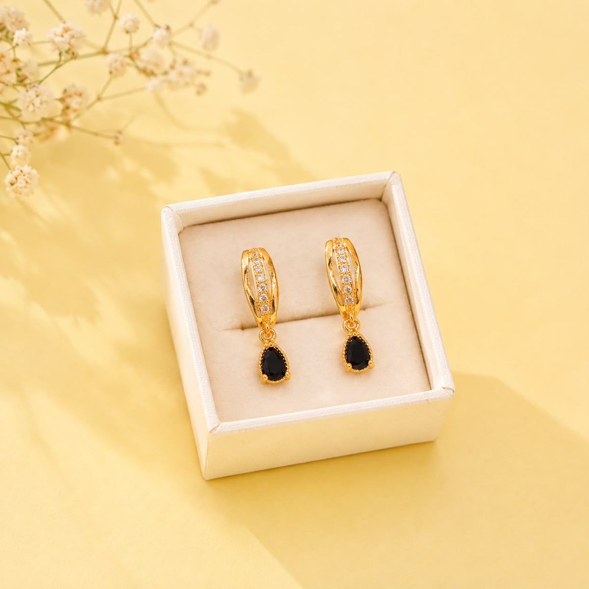 Zircon Hoop Earring-242 (Black)