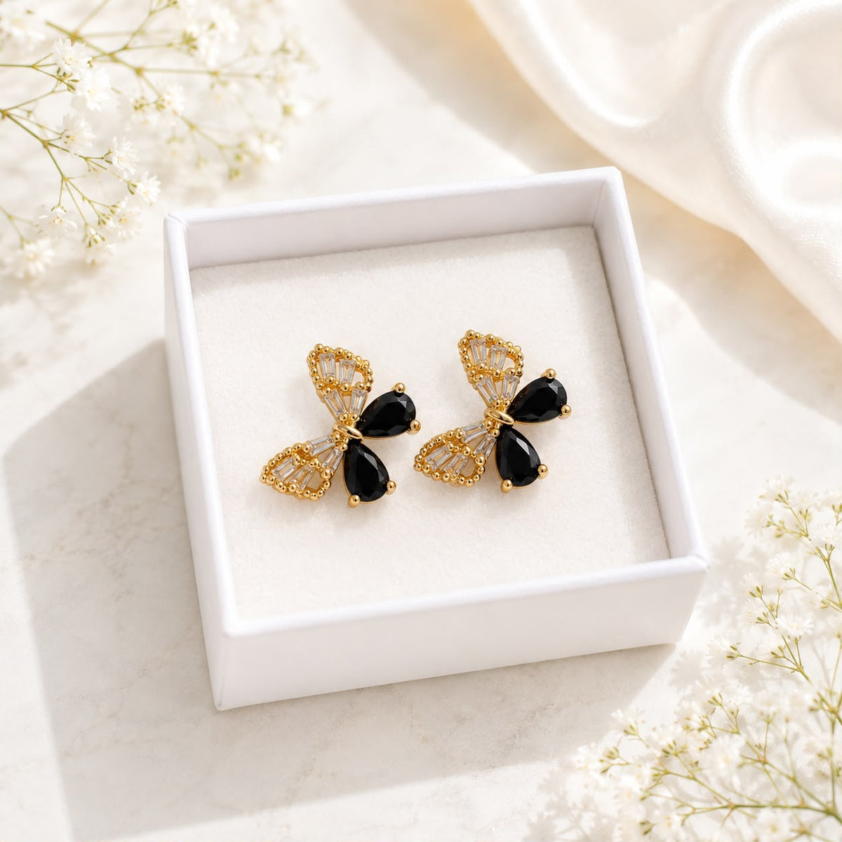 Zircon Butterfly Stud-223 (Black)
