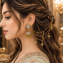 Bahubali Jhumka Hair Chain Set-02 (White)