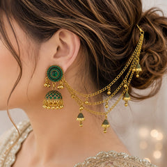 Bahubali Jhumka Hair Chain Set-03 (Green)
