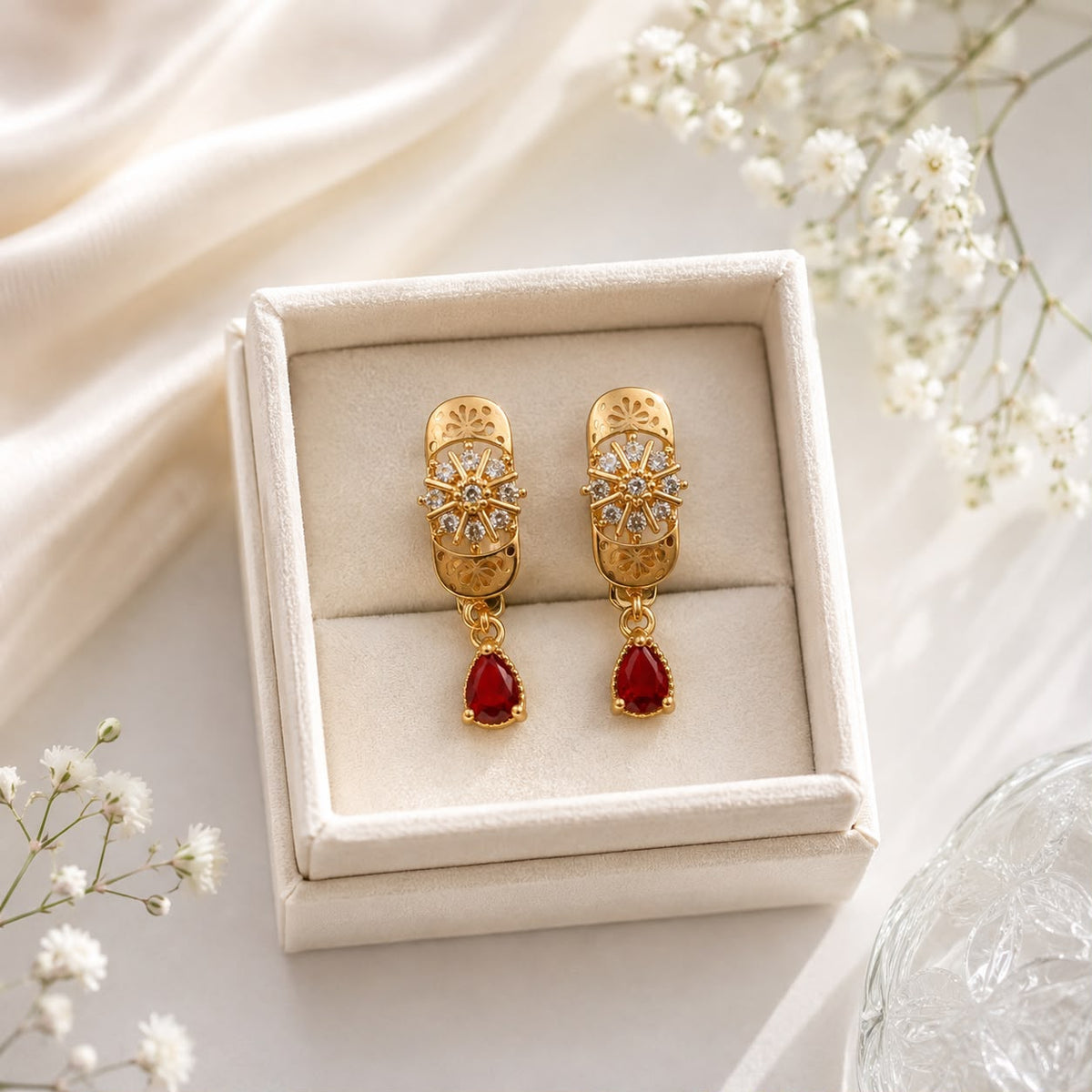 Zircon Hoop Earring-243 (Maroon)