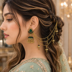 Bahubali Jhumka Hair Chain Set-02 (Green)