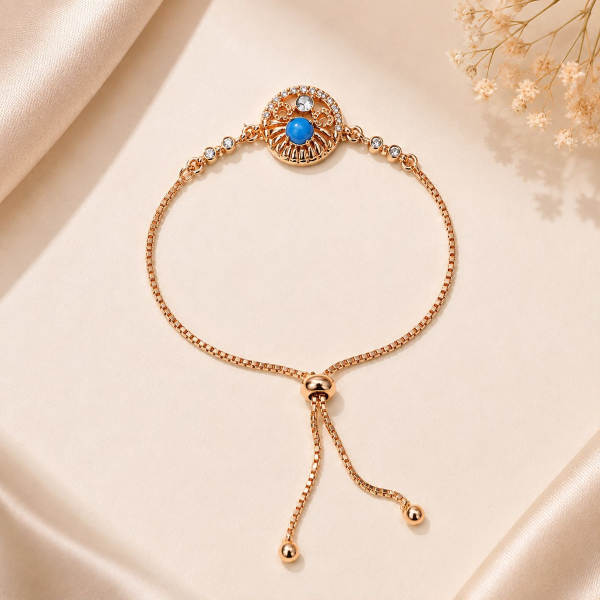 Adjustable Bracelet-290 (Golden/Ferozi)