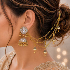 Bahubali Jhumka Hair Chain Set-03 (White)
