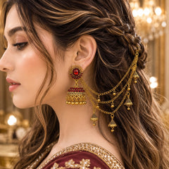 Bahubali Jhumka Hair Chain Set-02 (Maroon)
