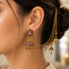 Bahubali Jhumka Hair Chain Set-02 (Pink)