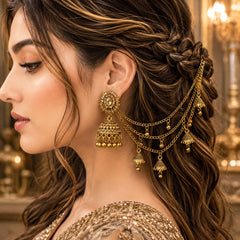 Bahubali Jhumka Hair Chain Set-02 (Golden)