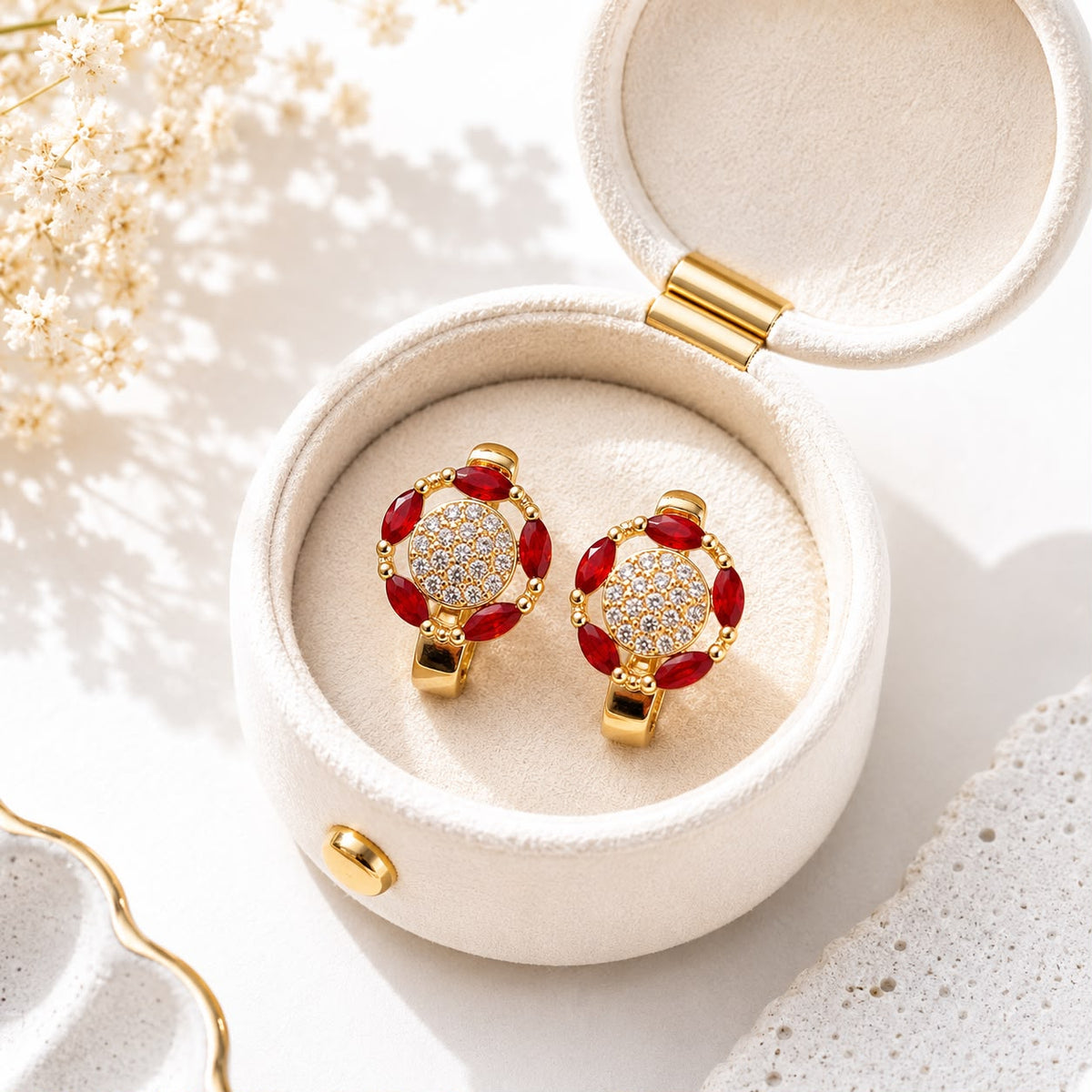 Zircon Hoop Earring-245 (Maroon)