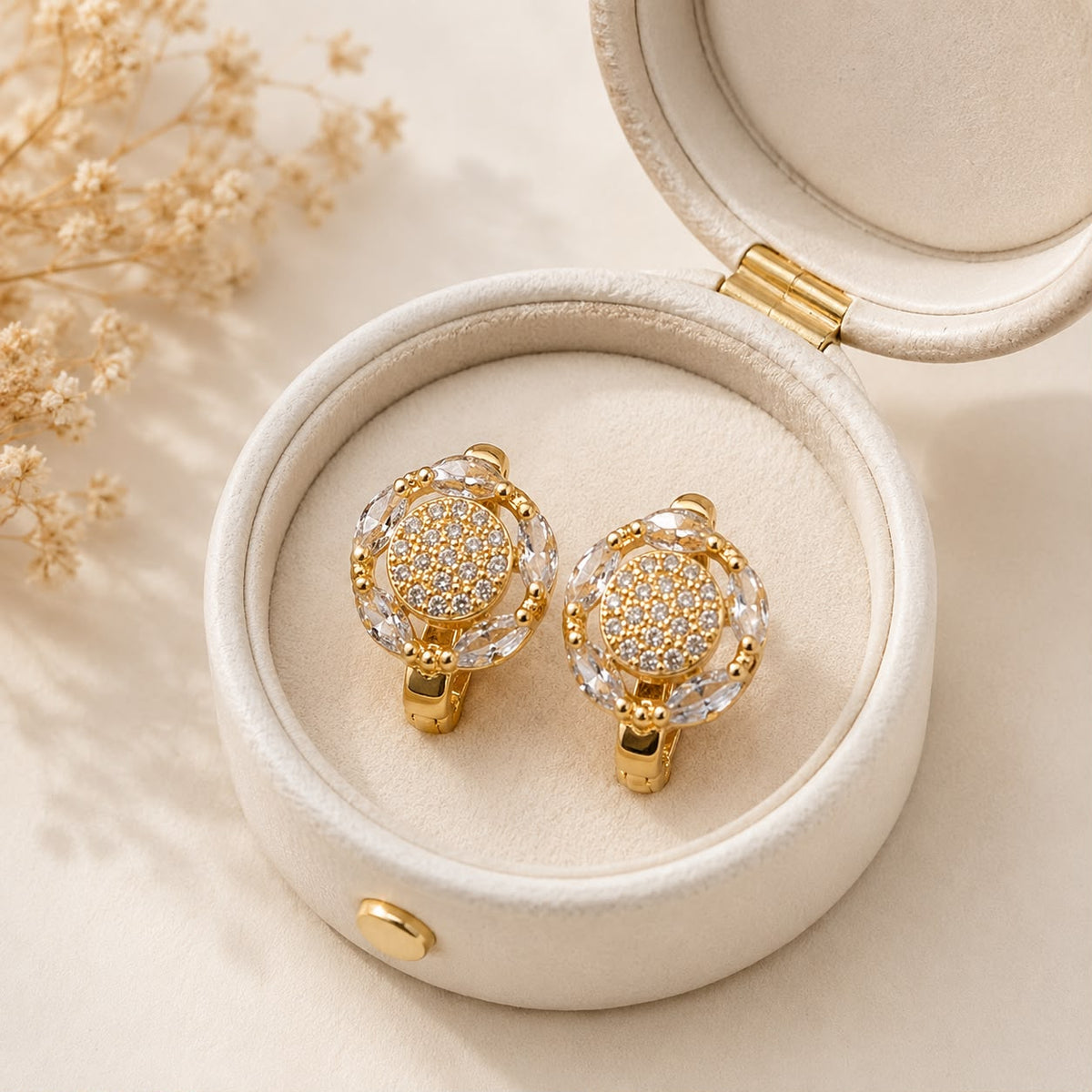 Zircon Hoop Earring-245 (White)