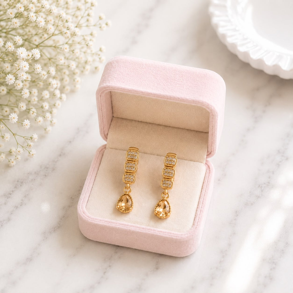 Zircon Hoop Earring-248 (Golden)