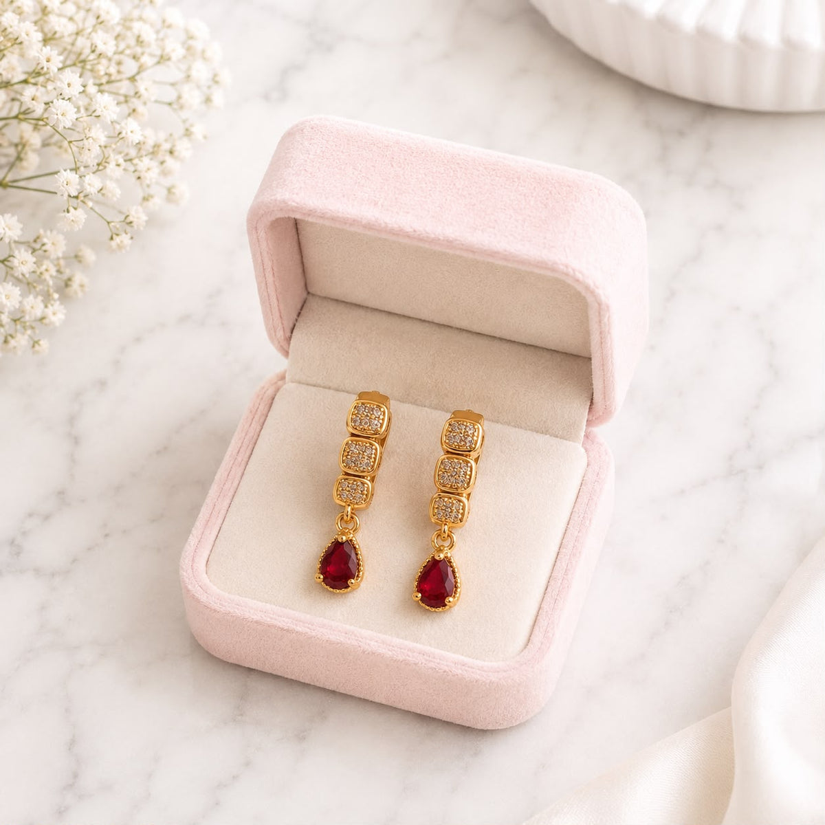 Zircon Hoop Earring-248 (Maroon)
