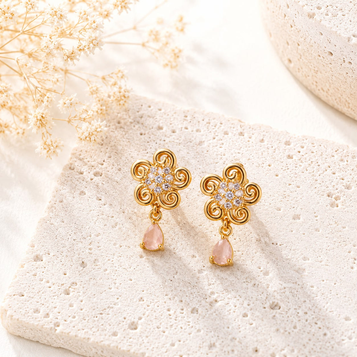 Zircon Hoop Earring-246 (Pink)