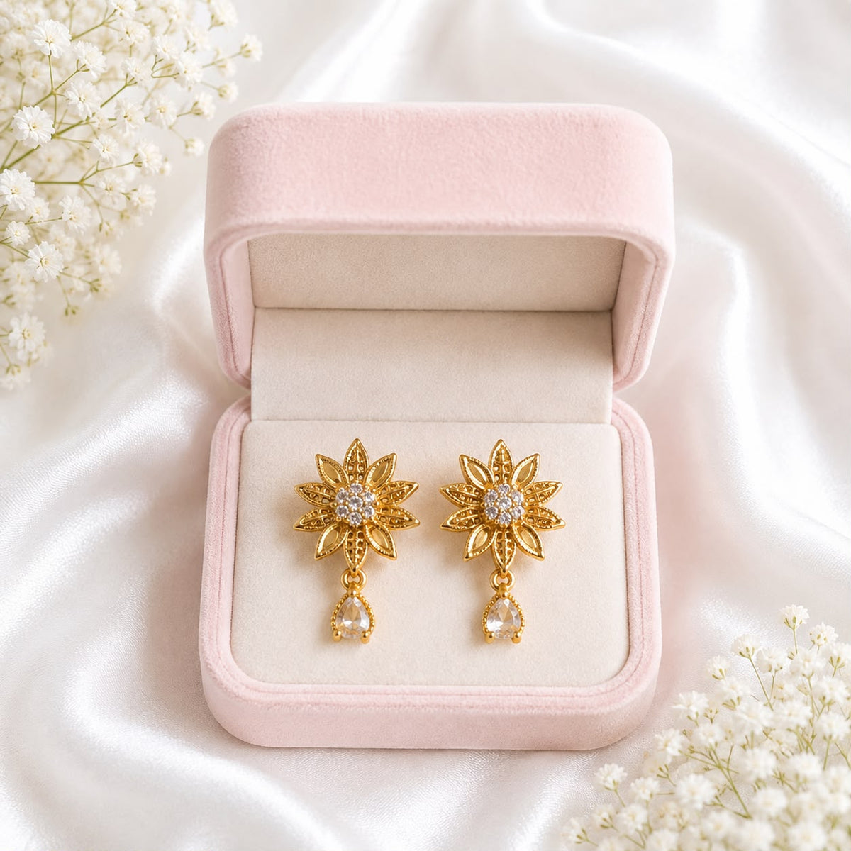 Zircon Hoop Earring-247 (Golden)