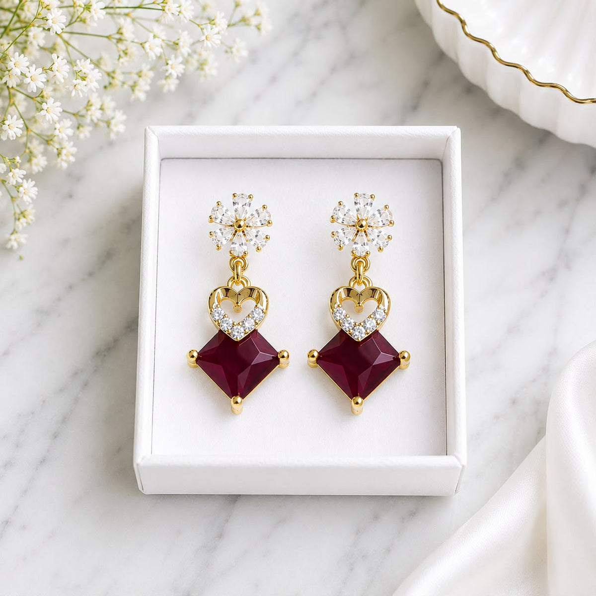 Zircon Earring-257 (Maroon)