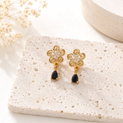 Zircon Hoop Earring-246 (Black)