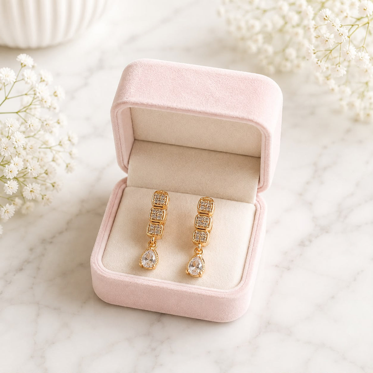 Zircon Hoop Earring-248 (White)