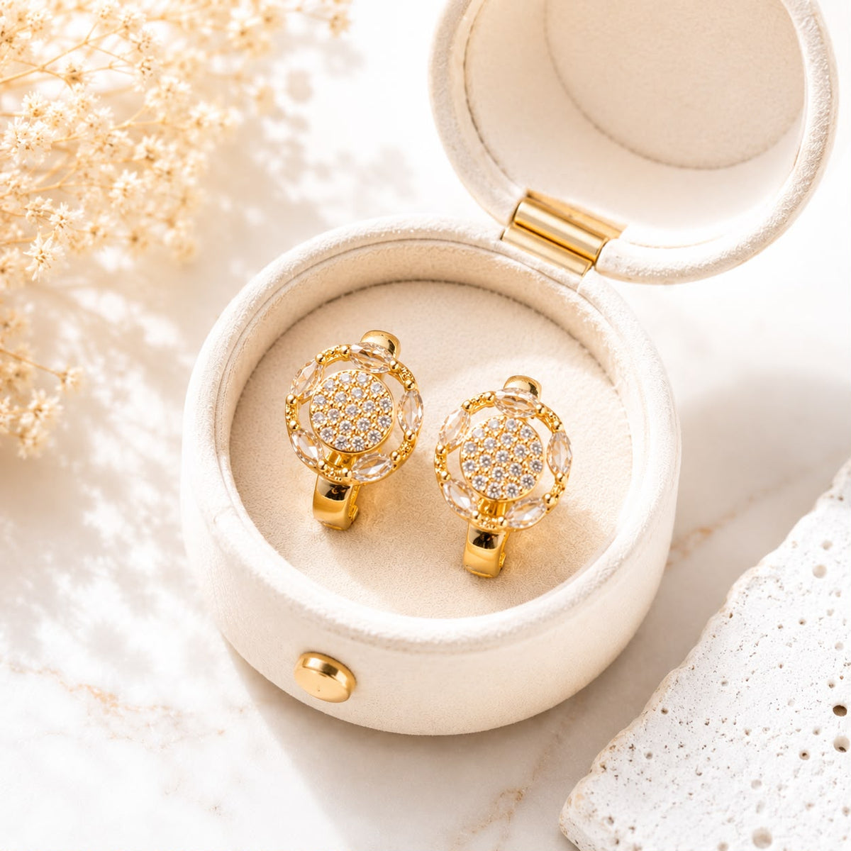 Zircon Hoop Earring-245 (Golden)