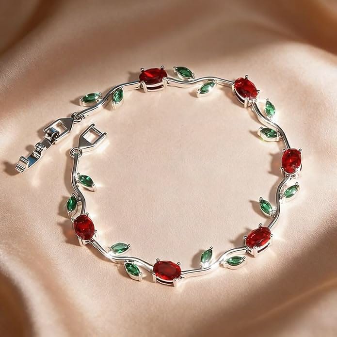 Tulip Bracelet (Silver/Green Maroon)