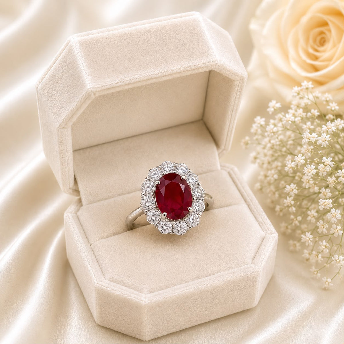 Zircon Ring-466 (Silver/Maroon)