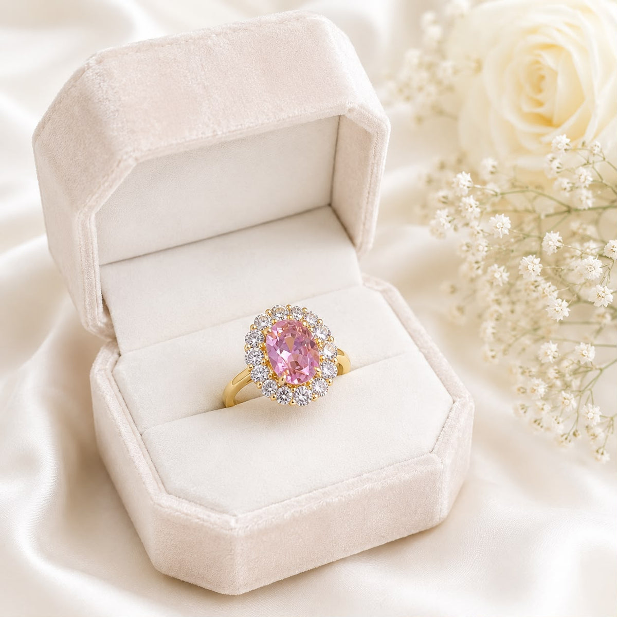 Zircon Ring-466 (Golden/Pink)