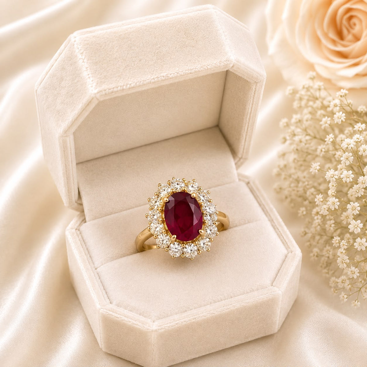 Zircon Ring-466 (Golden/Maroon)