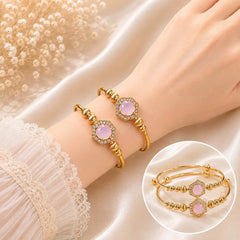 Adjustable Kashmiri Bangle-145 (Golden/Pink)