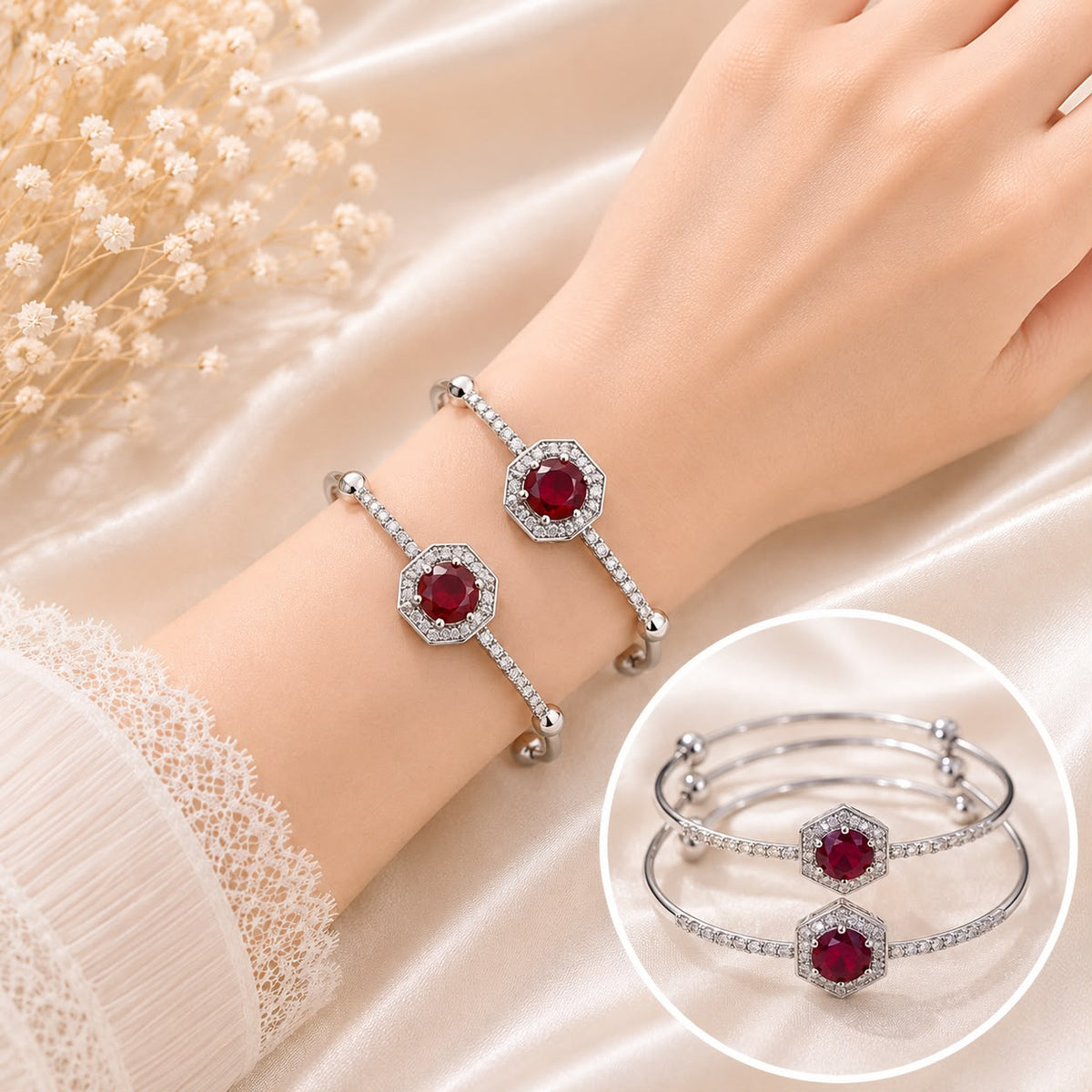 Adjustable Kashmiri Bangle-146 (Silver/Maroon)