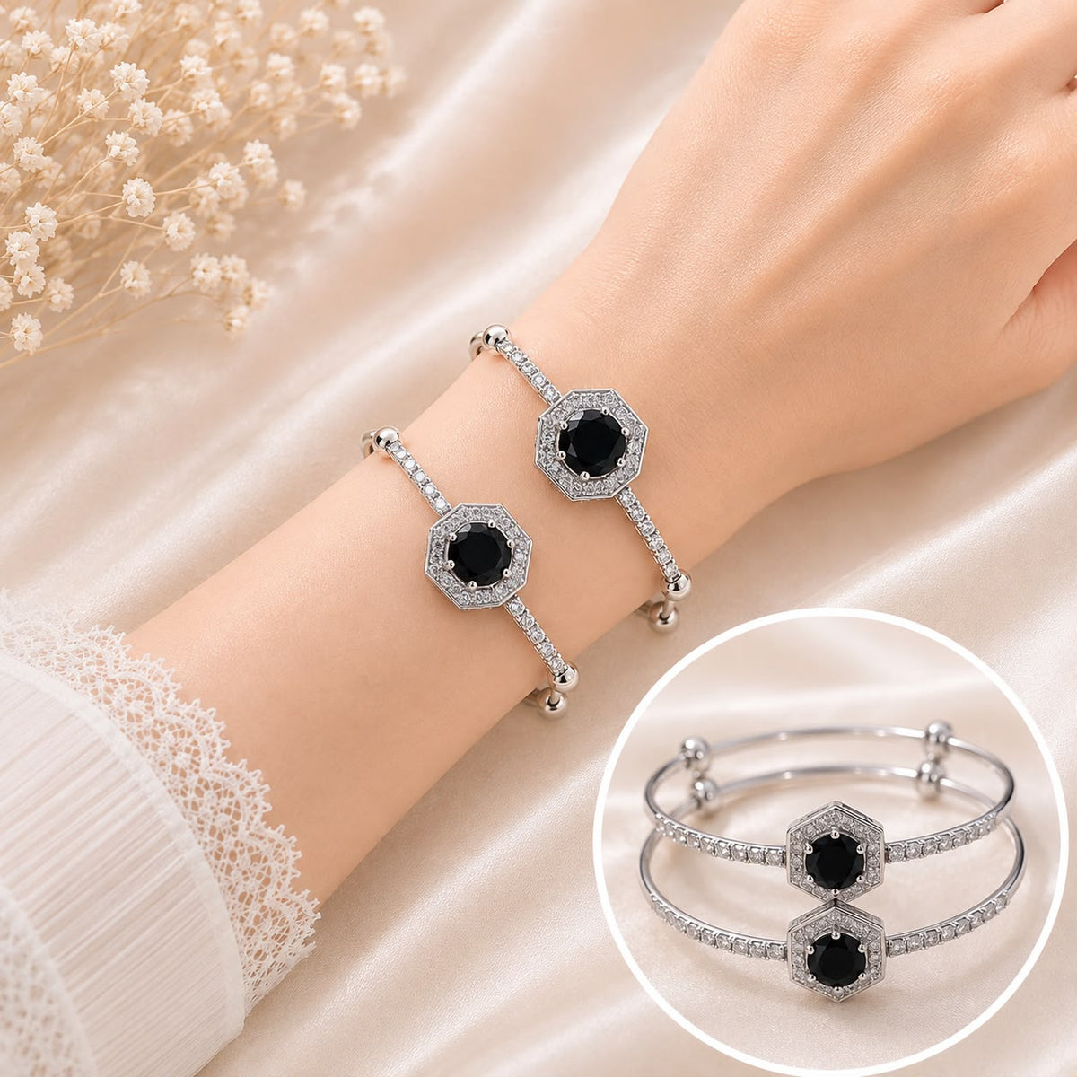 Adjustable Kashmiri Bangle-146 (Silver/Black)